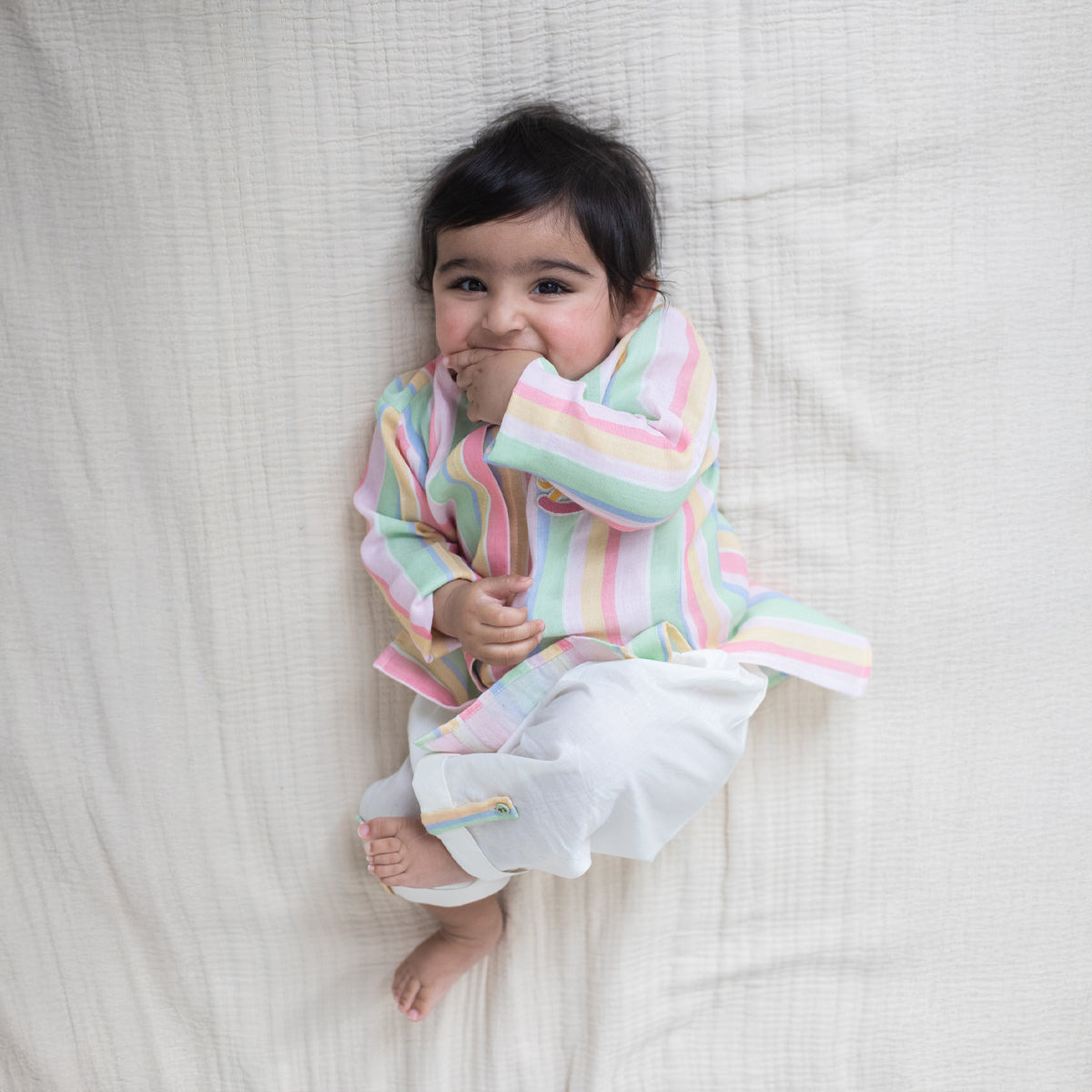Tug Bug Kurta Pyajama Set | Multi Stripe & Ivory