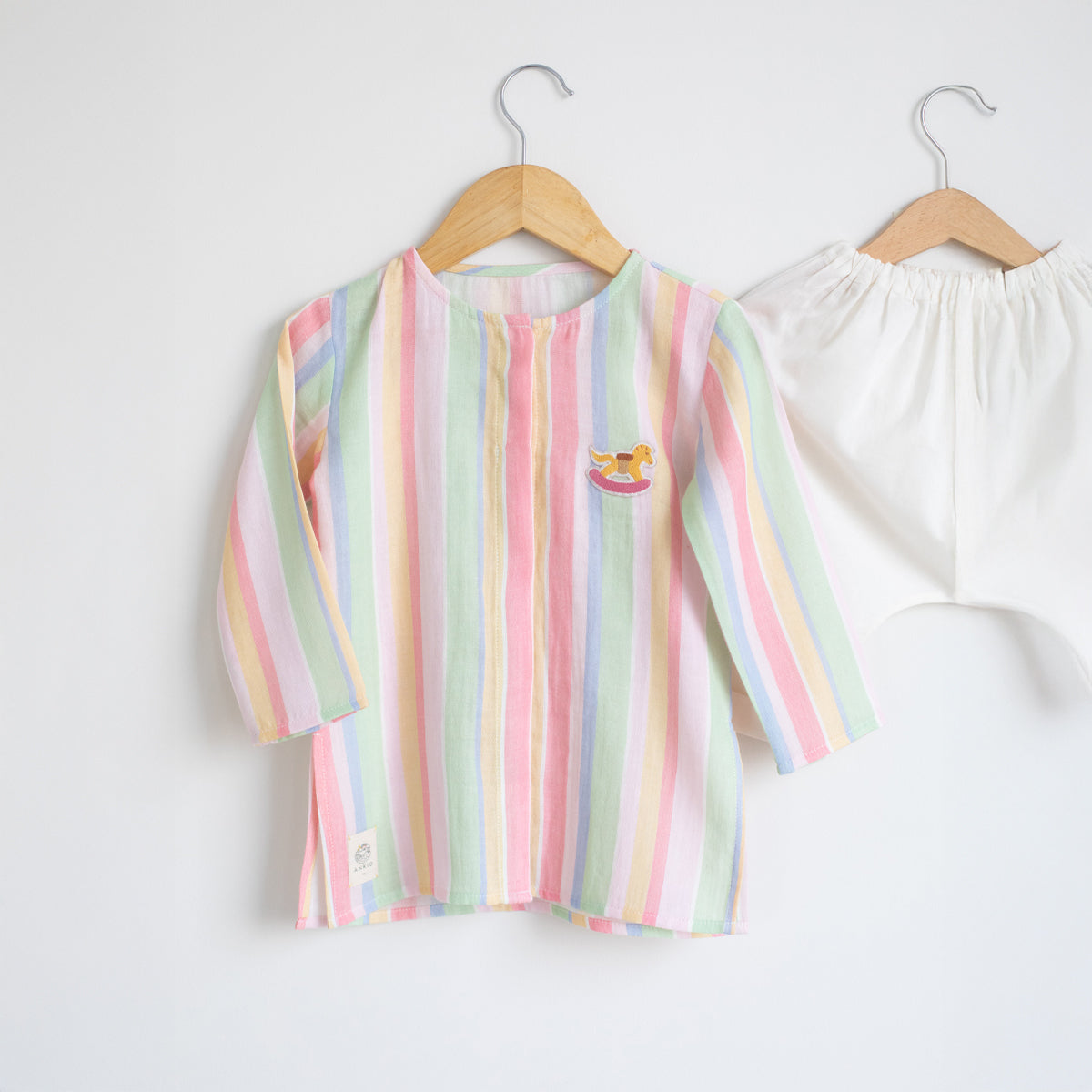 Tug Bug Kurta Pyajama Set | Multi Stripe & Ivory
