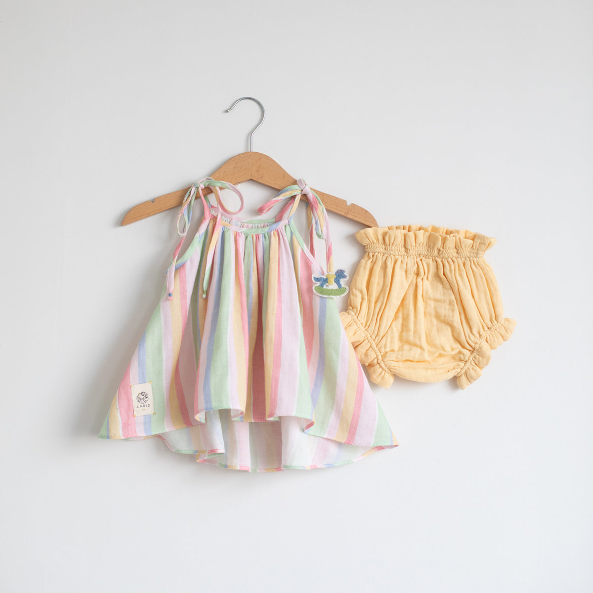 Tug Bug Tie up Top and Baby brief set | Multi Stripe & Ivory