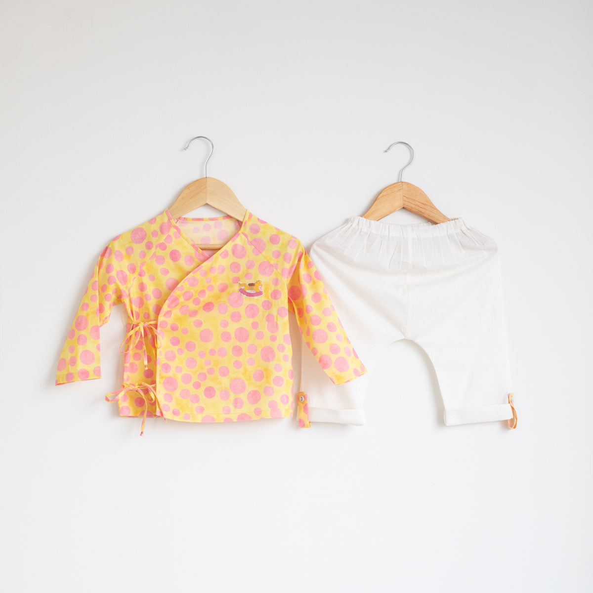 Tug Bug Angrakha Pyajama Set | Blush Yellow & Ivory