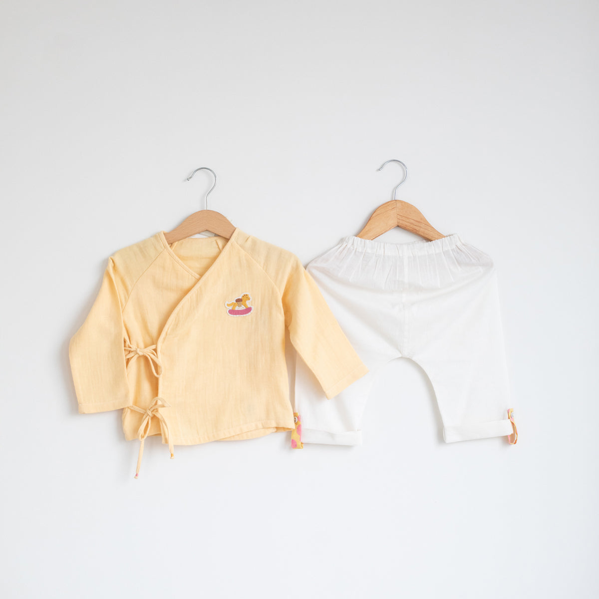 Tug Bug Angrakha Pyajama Set | Yellow & Ivory