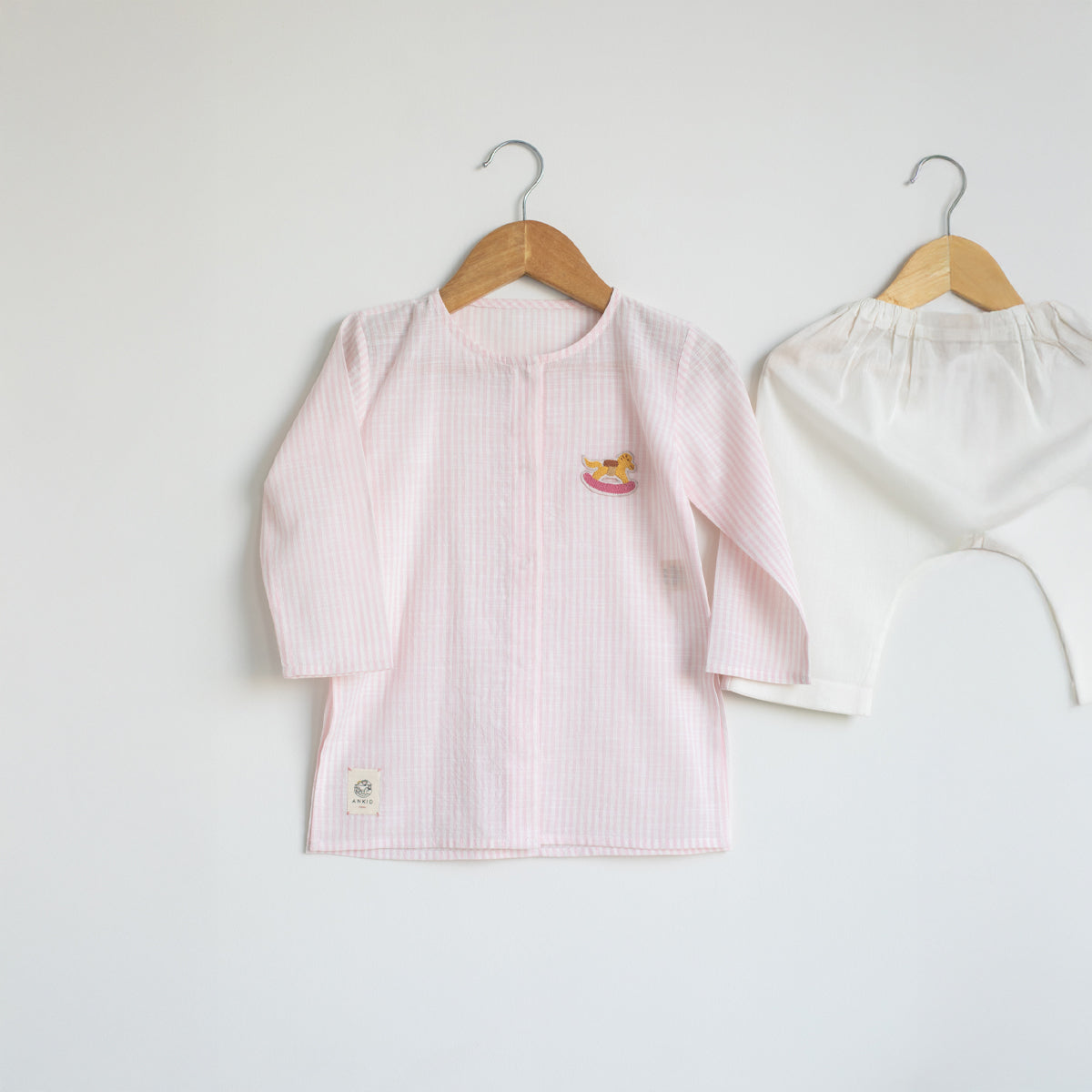 Tug Bug Kurta Pyajama Set | Blush Stripe & Ivory