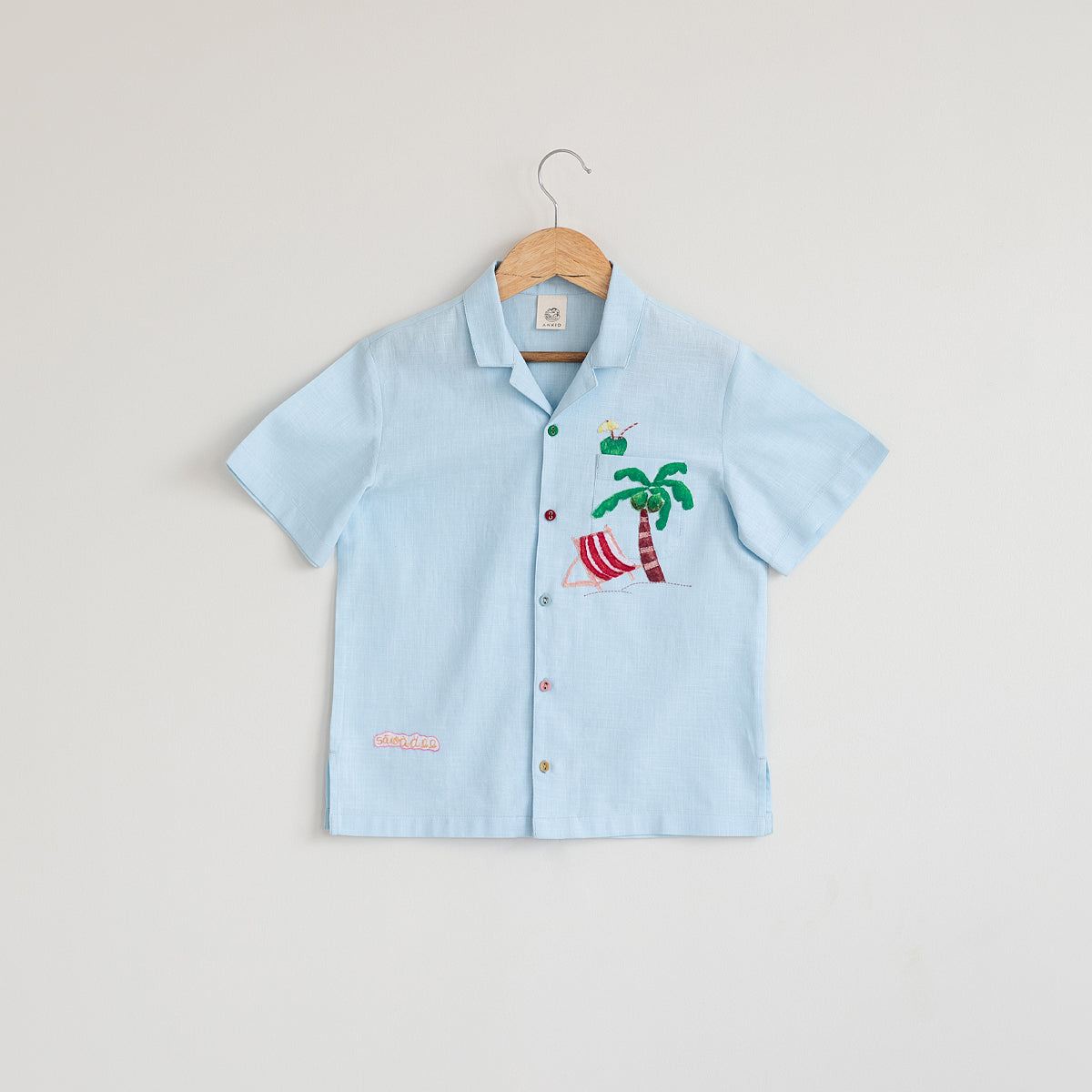 Phuket Palm Applique Shirt | Ice Blue