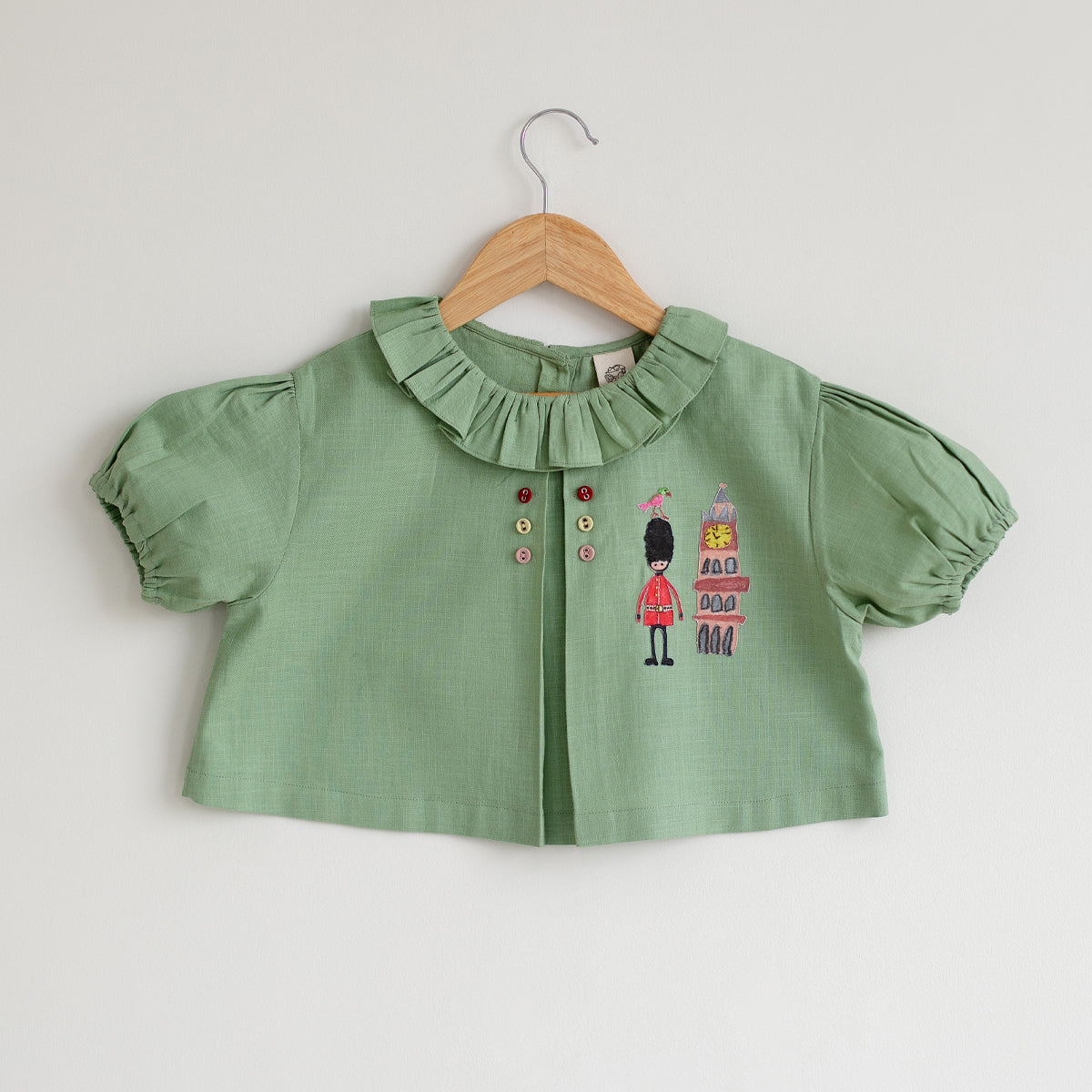 London Big Ben Applique Pleated Top | Mint