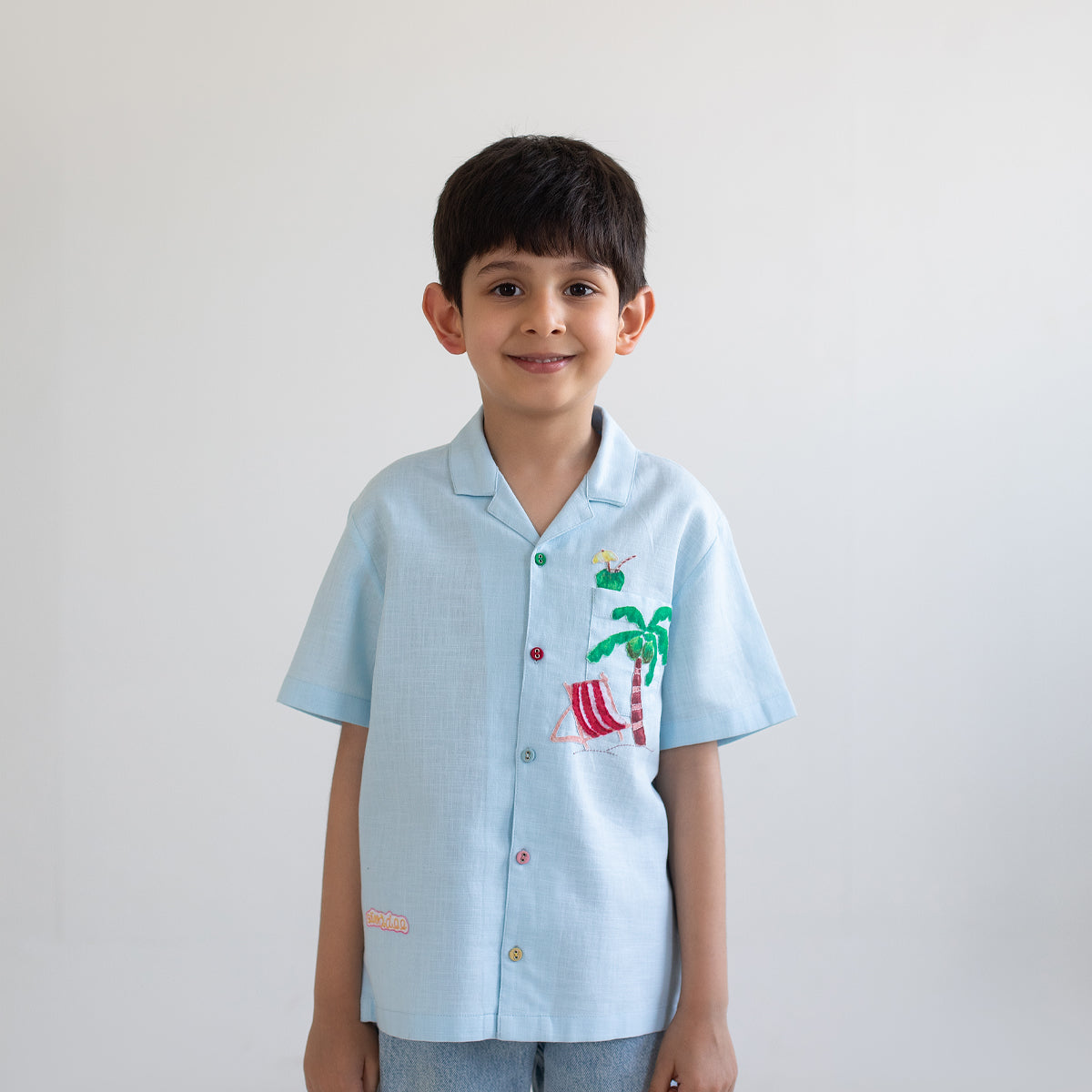 Phuket Palm Applique Shirt | Ice Blue