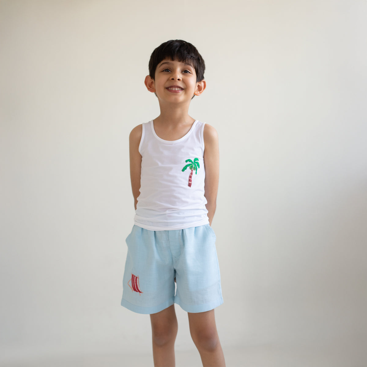 Phuket Lounger Applique Shorts | Ice Blue
