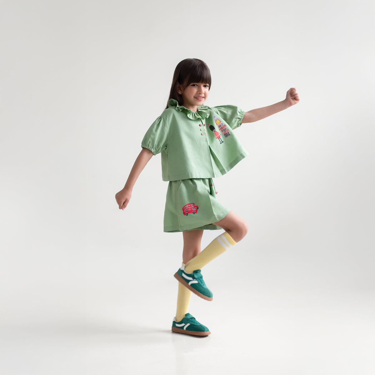London Bus Applique Skorts | Mint