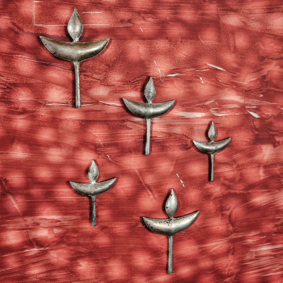 Nuri Wooden Diya Wall Decor | Antique Silver Foil | Set of 3