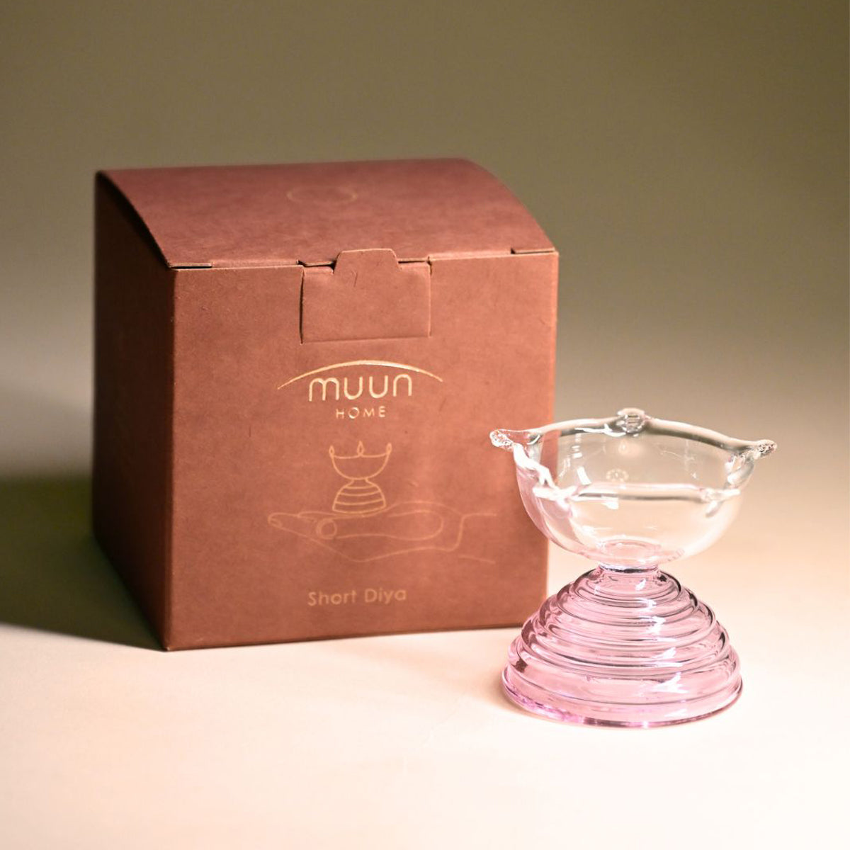 Short Glass Diya Pink