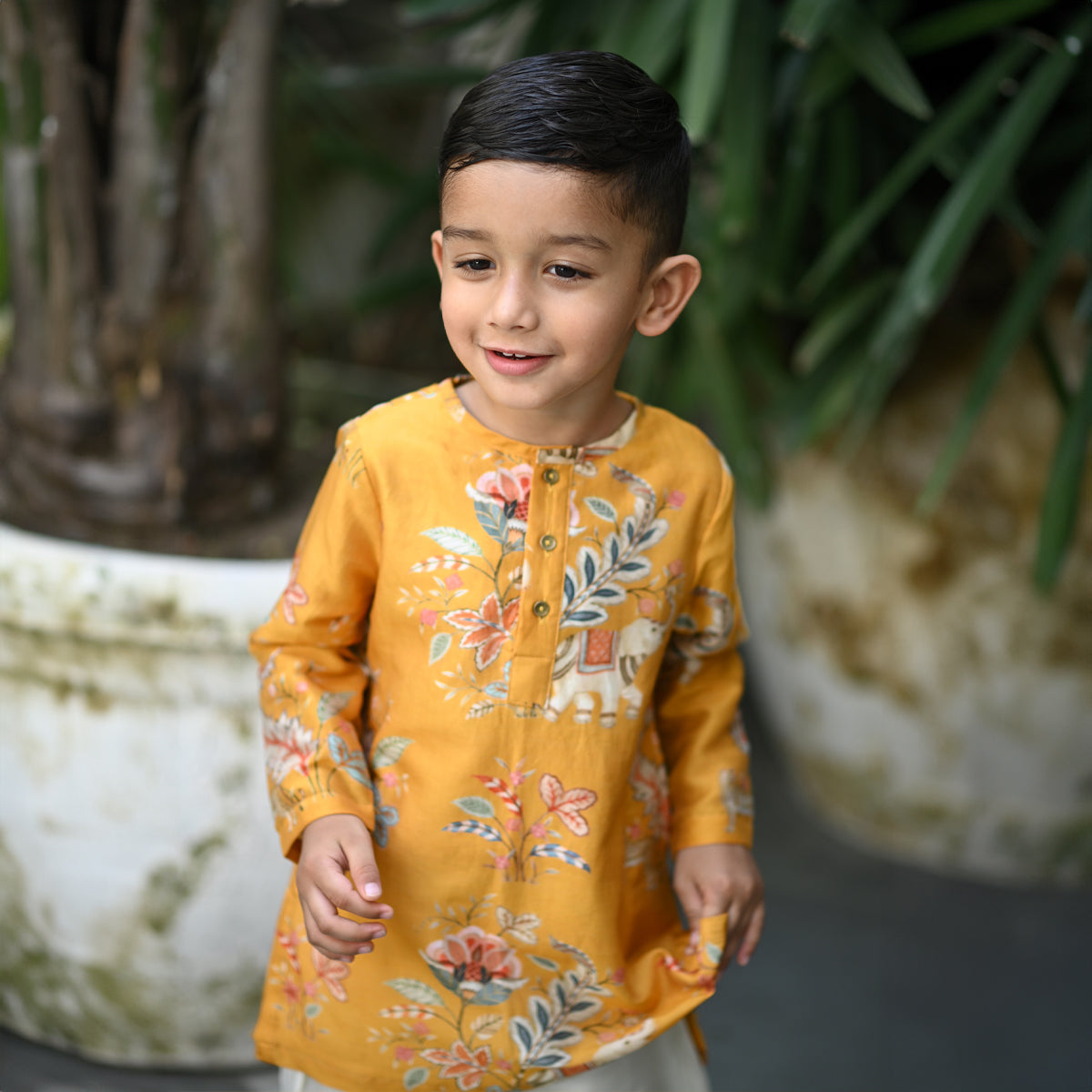 Zorawar Kurta And Pyjama Set-Mustard Jungle Reverie