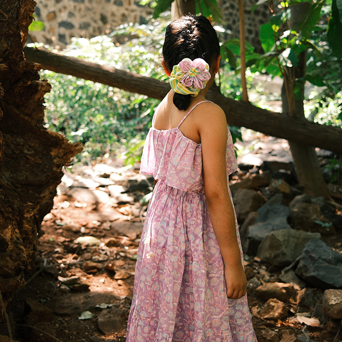 Fool'S Paradise Dress In Purple Butterfly Blockprint