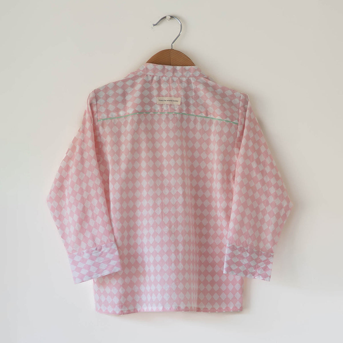 Barefoot Boy Shirt In Blush Pink Rhombus