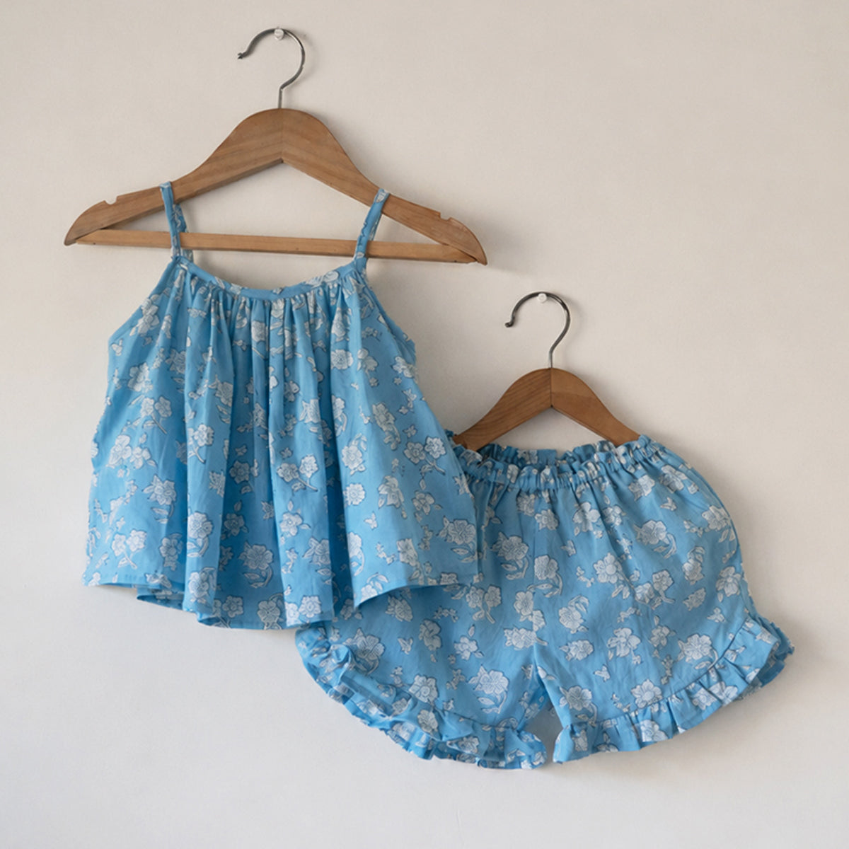 Blossom Powder Blue Spaghetti Top Shorts Set