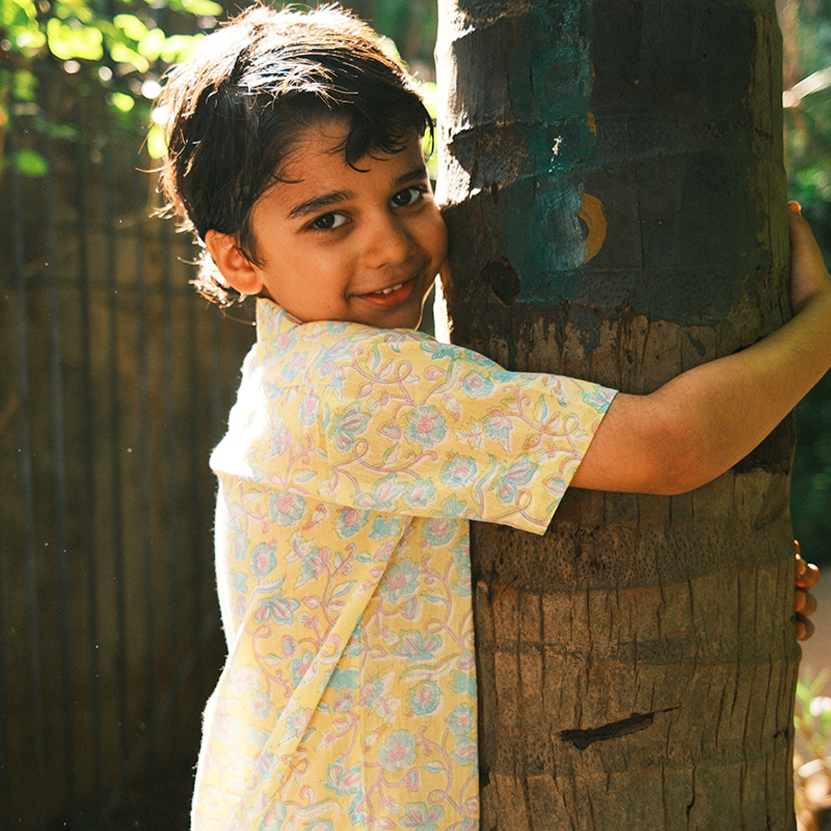 Boogie Shirt In Lemon Yellow Butterfly Blockprint