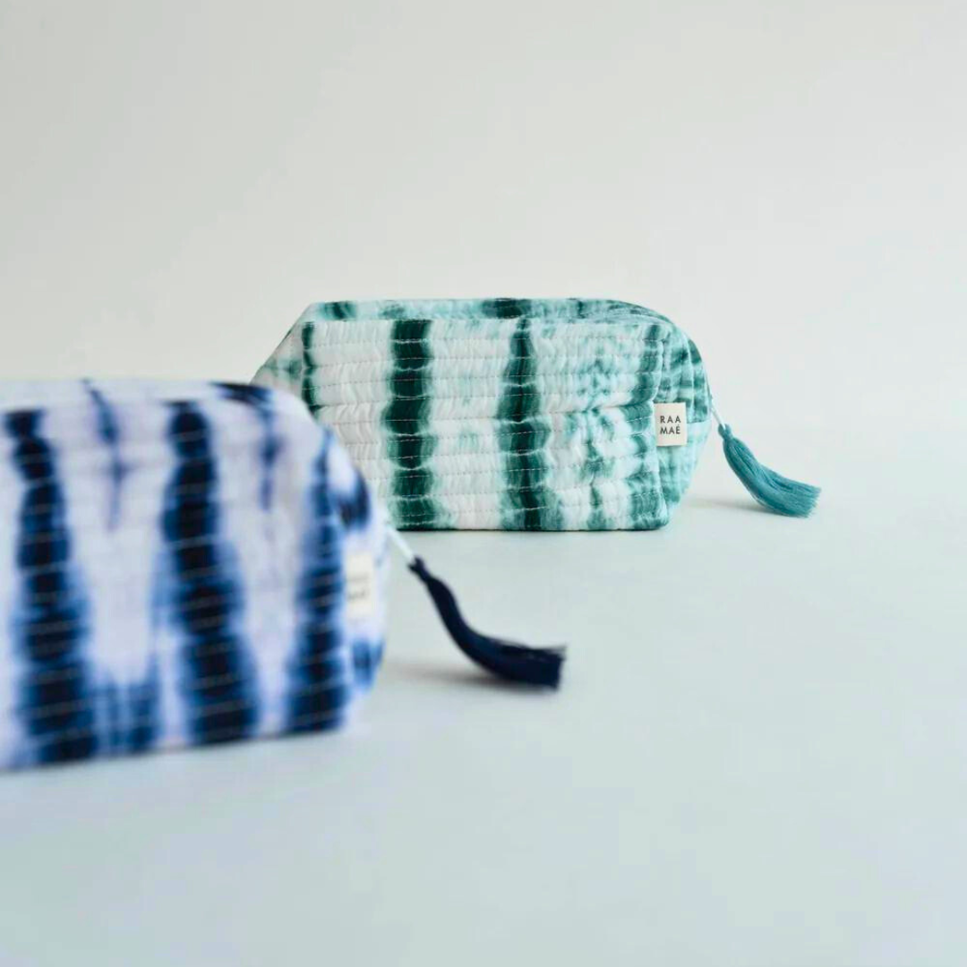 Shibori Quilted Pouches - Set of 2 - Green & Indigo