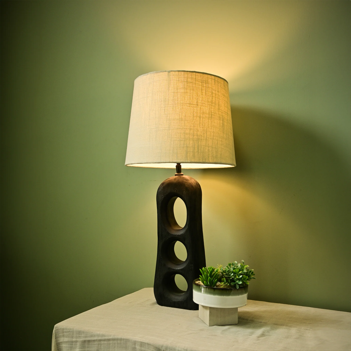Aries Textured Wooden Lamp (Without Lampshade)