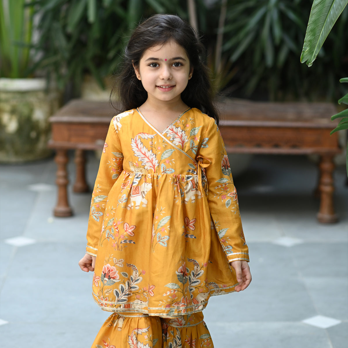 Reet Angrakha Sharara Set - Mustard Jungle Reverie