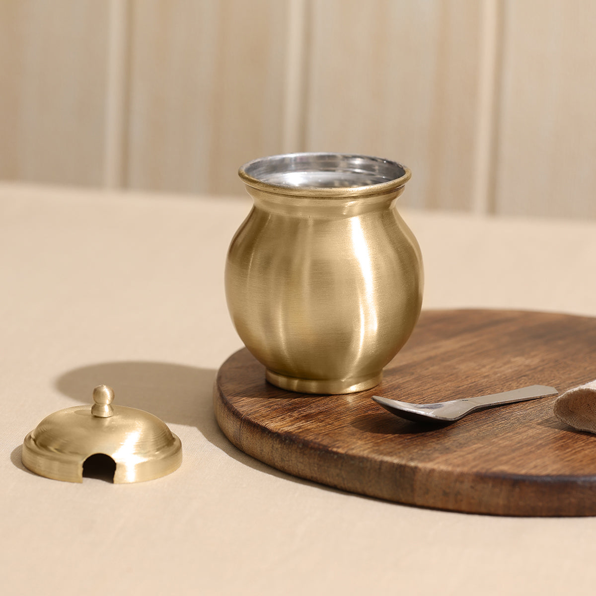 Pure Brass Ghee Pot with Spoon | Kalai Coated