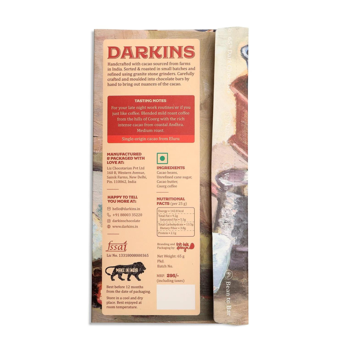 Darkins 65% Artisanal Dark Chocolate with Coorg Coffee