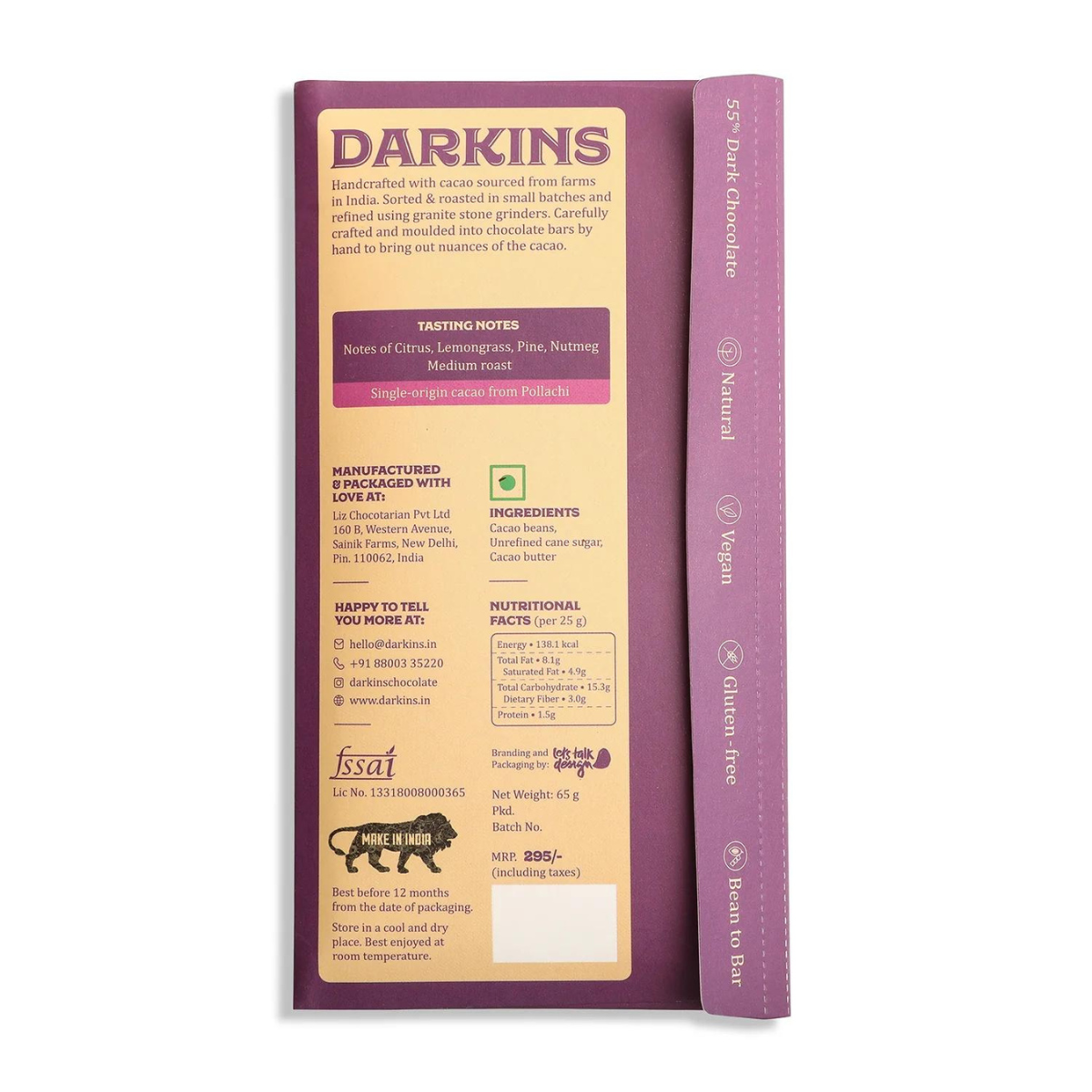 Darkins 55% Artisanal Dark Chocolate - Tamil Nadu Single Origin