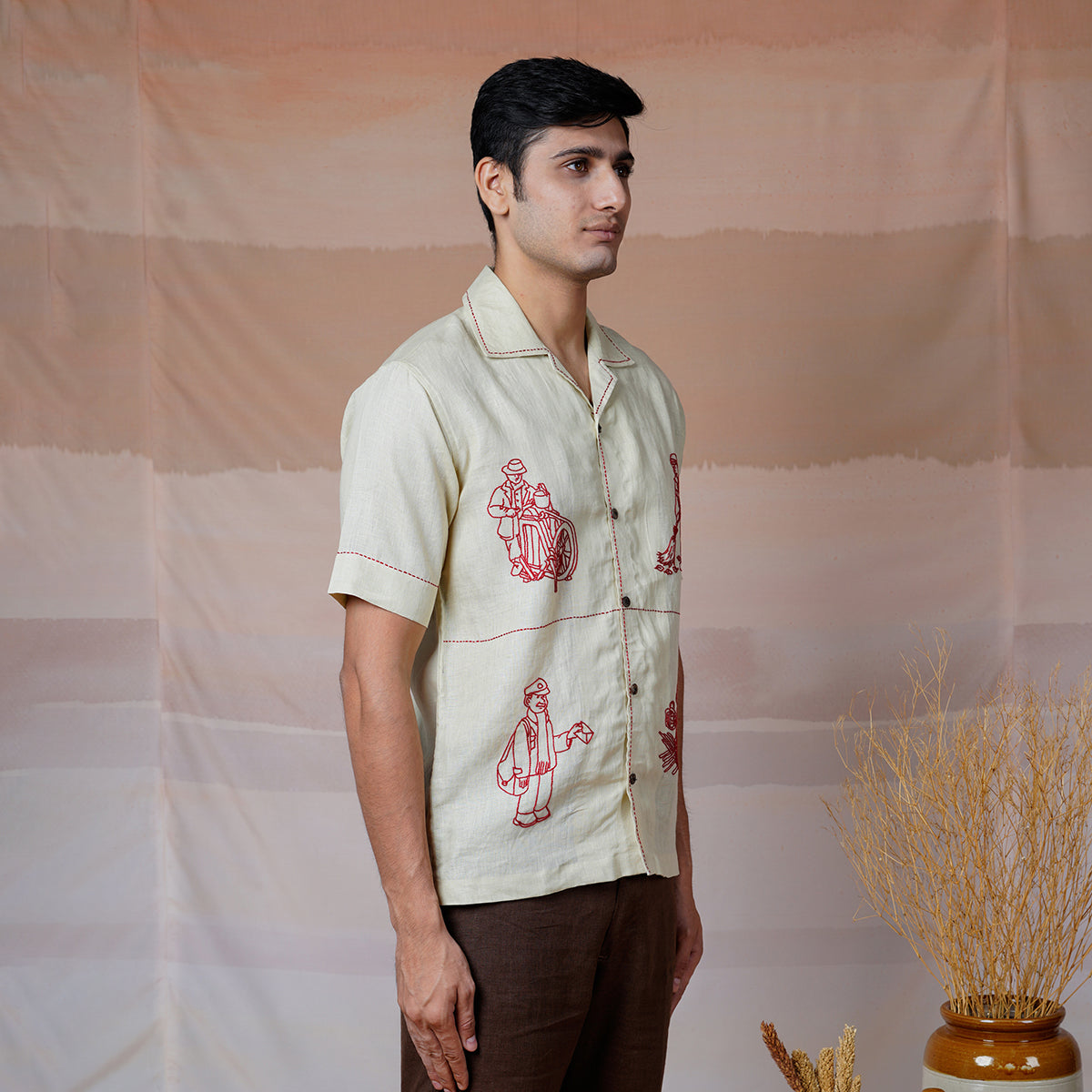 Hands At Work - Hand Embroidered Unisex Linen Shirt