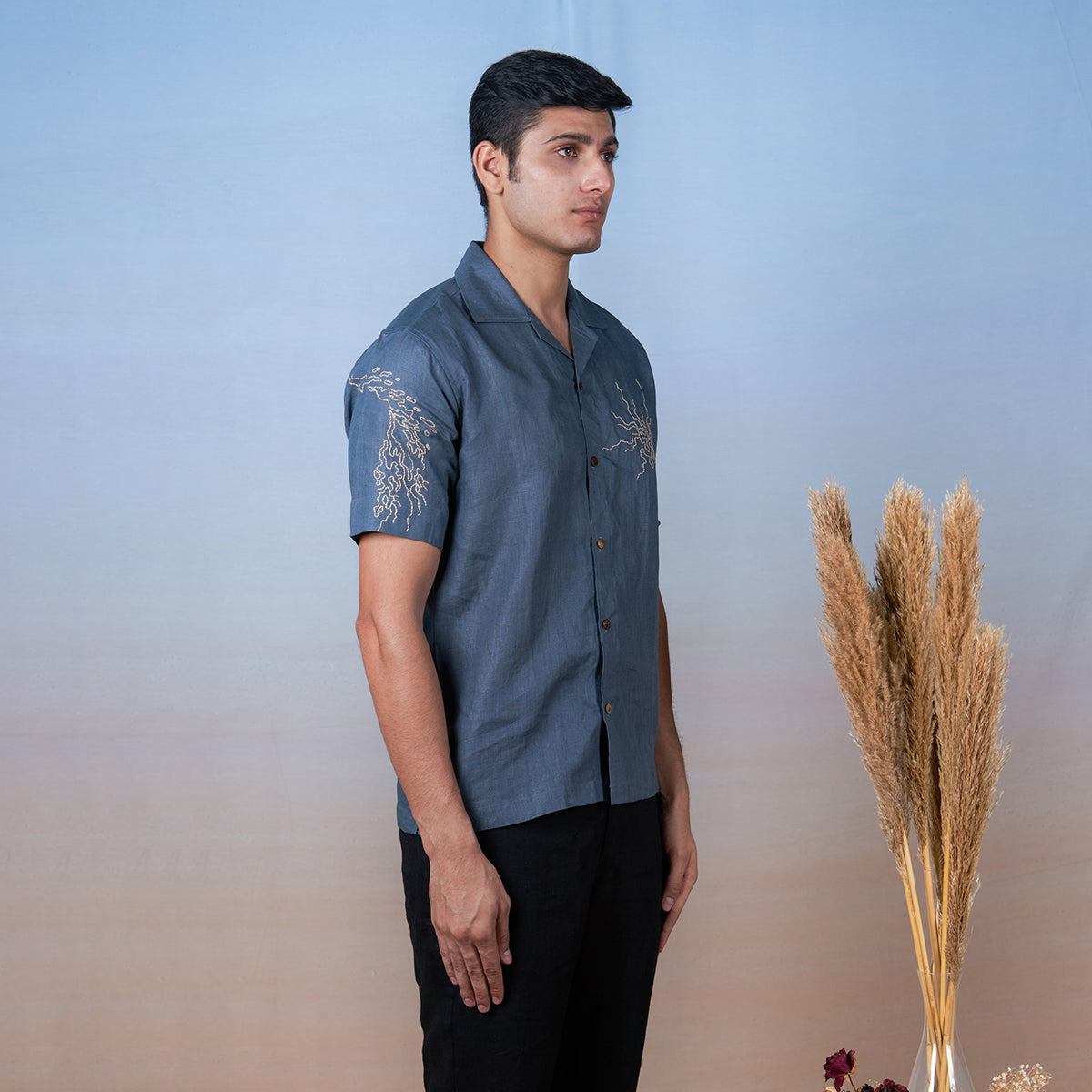 Stormy Skies - Hand Embroidered Unisex Linen Shirt