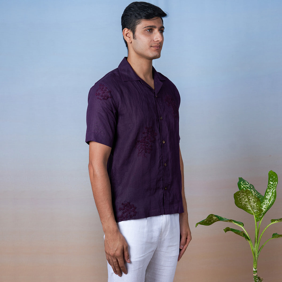 Purple Haze - Hand Embroidered Unisex Linen Shirt