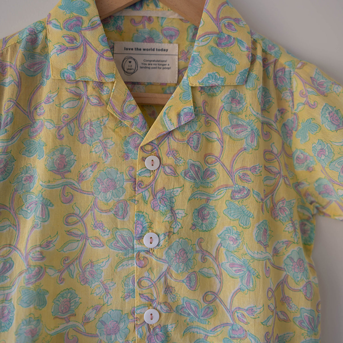 Boogie Shirt In Lemon Yellow Butterfly Blockprint