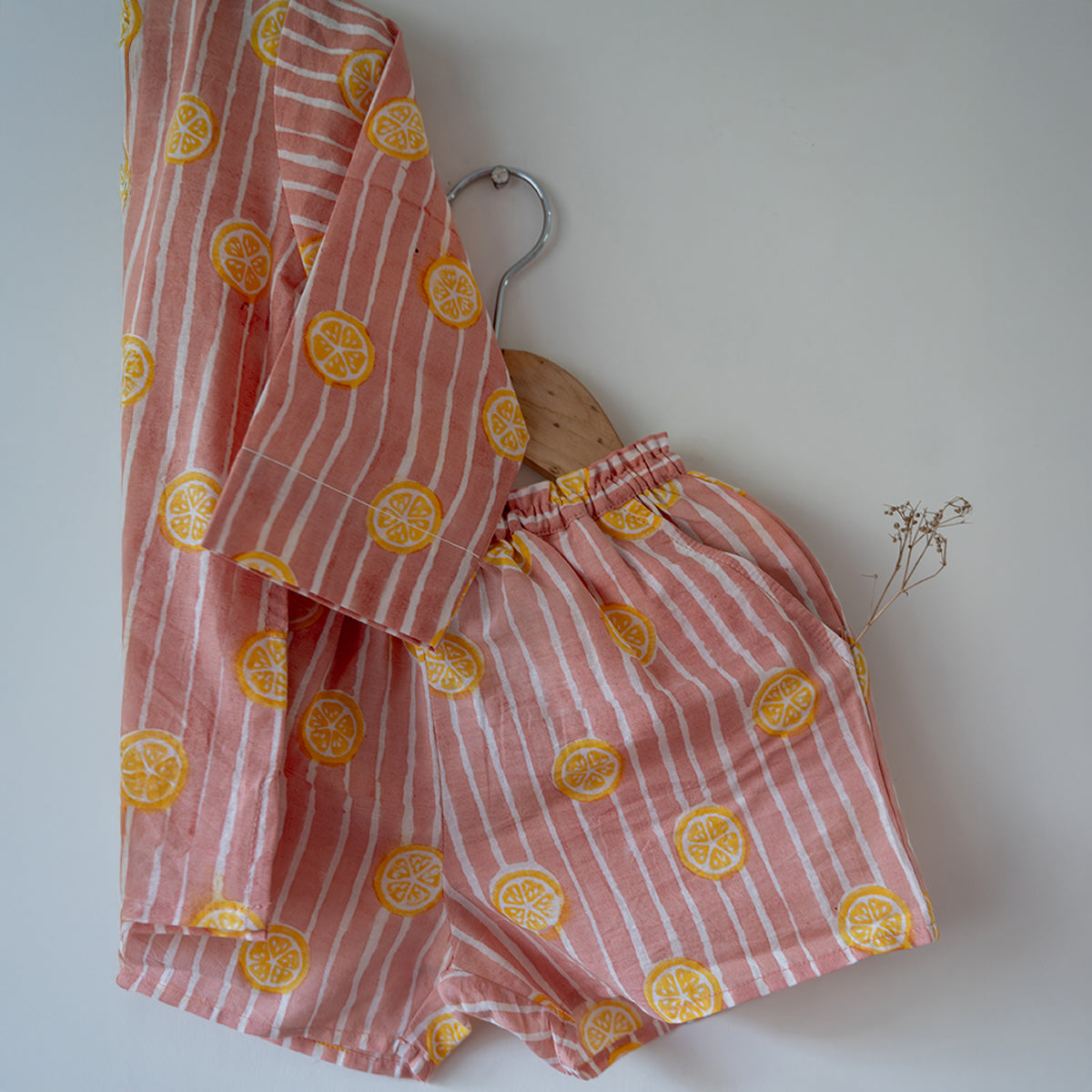 Sleepover Party Kurta And Shorts Co-Ord Set - Lemon Drizzle Peach Print