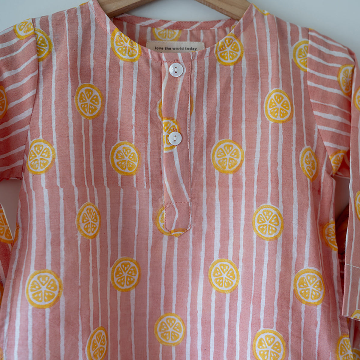 Sleepover Party Kurta And Shorts Co-Ord Set - Lemon Drizzle Peach Print