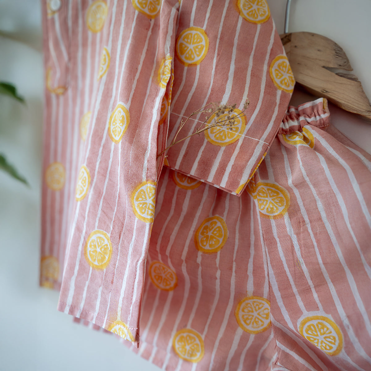Sleepover Party Kurta And Shorts Co-Ord Set - Lemon Drizzle Peach Print