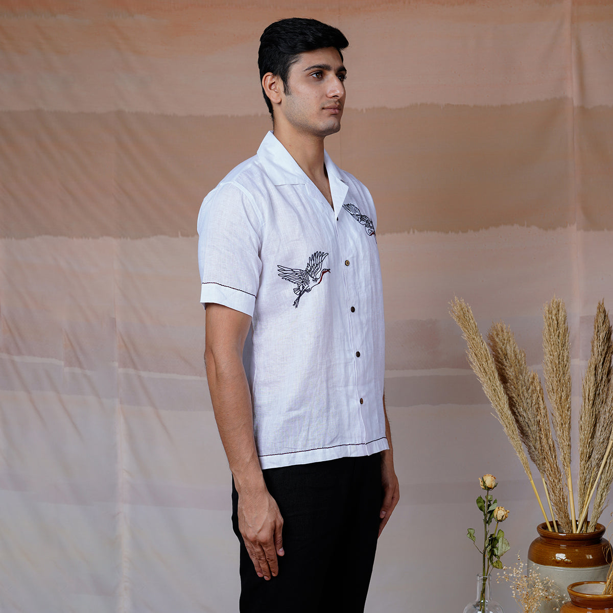 Flying Wings - Hand Embroidered Unisex Linen Shirt