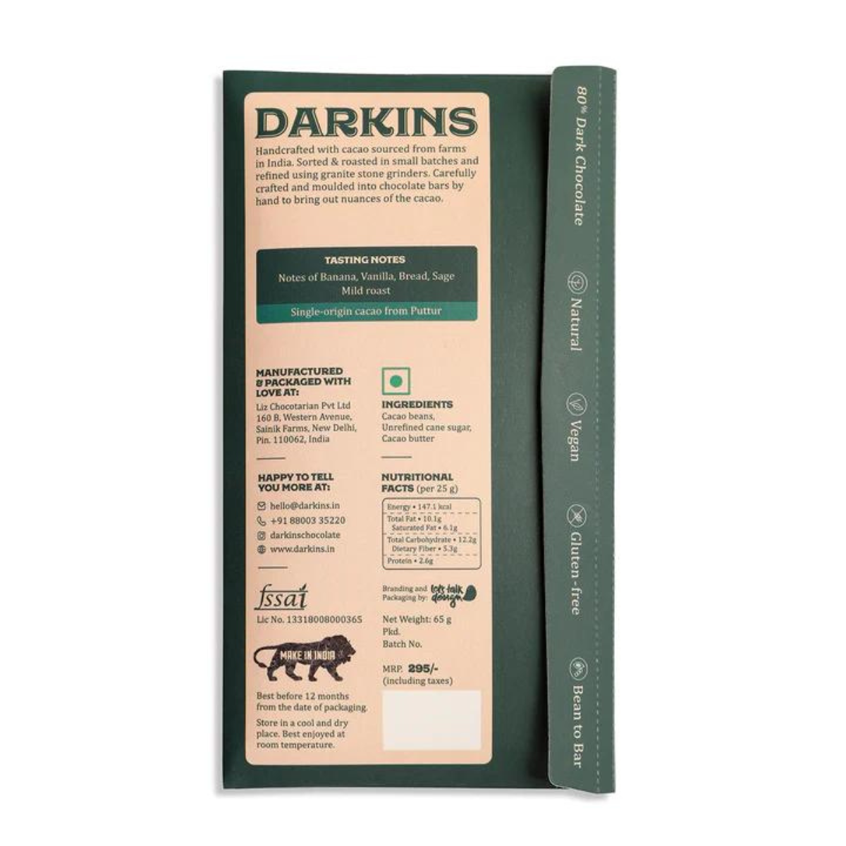 Darkins 80% Artisanal Dark Chocolate - Karnataka Single Origin