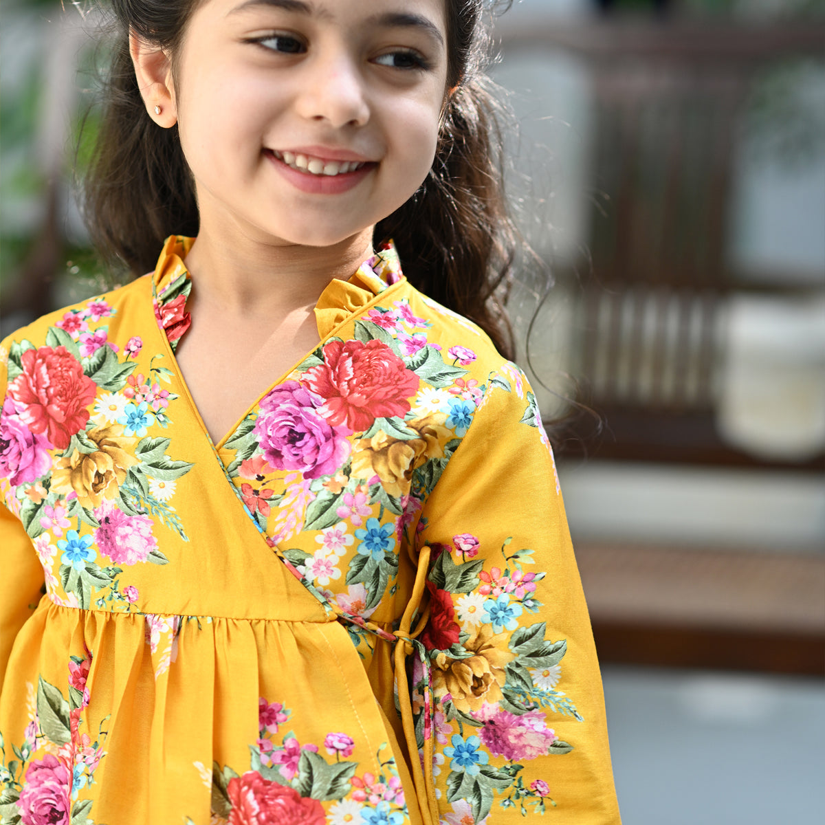 Vedika Angrakha Dhoti Set - Yellow Phool Angan