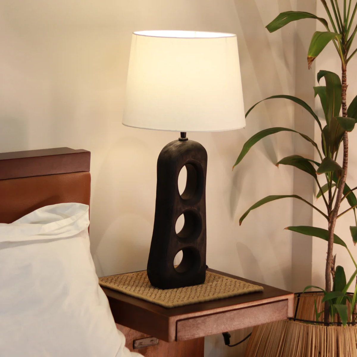 Aries Textured Wooden Lamp (Without Lampshade)