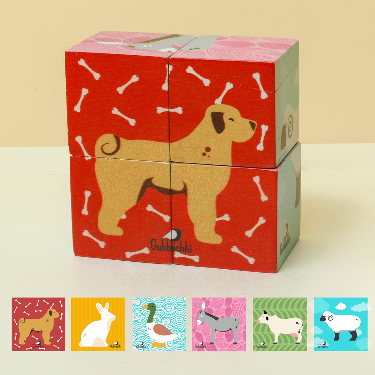 My First Block Puzzles - Farm | Wooden 6-in-1 Puzzle Set (4 Blocks)