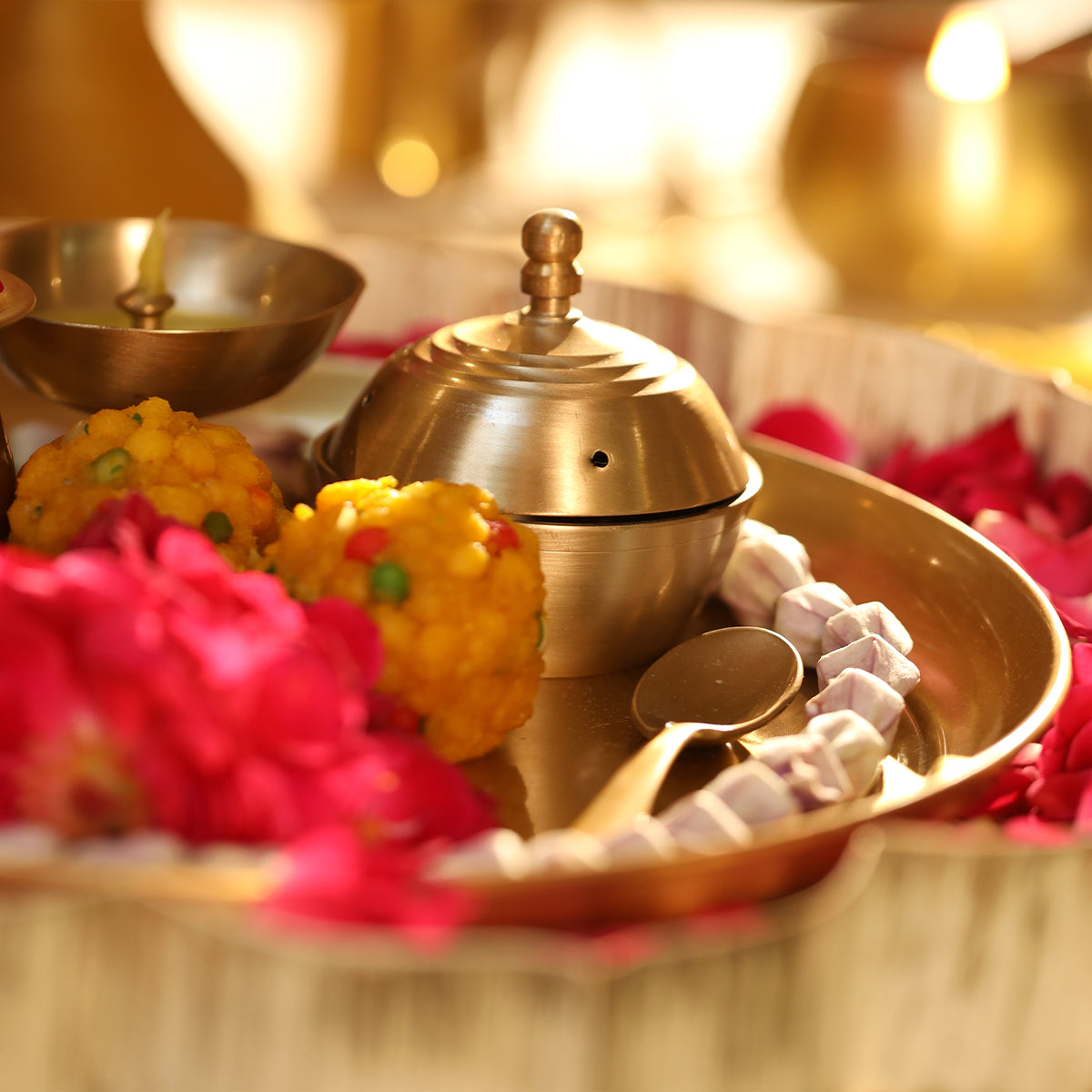 Brass Pooja Thali- Plain- Set Of 7