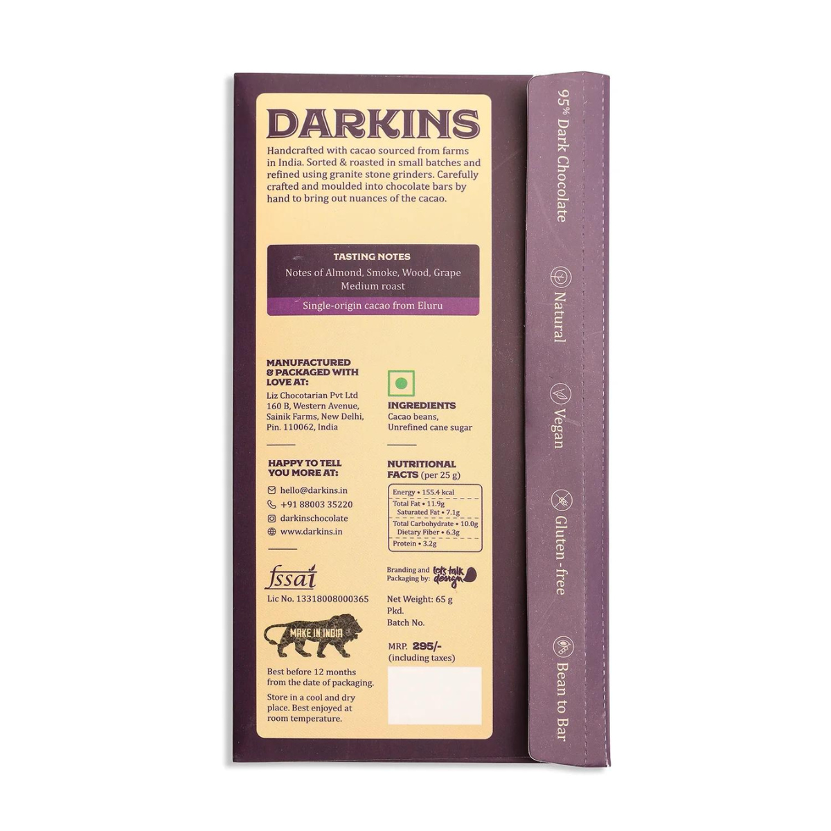 Darkins 95% Artisanal Dark Chocolate - Andhra Pradesh Single Origin