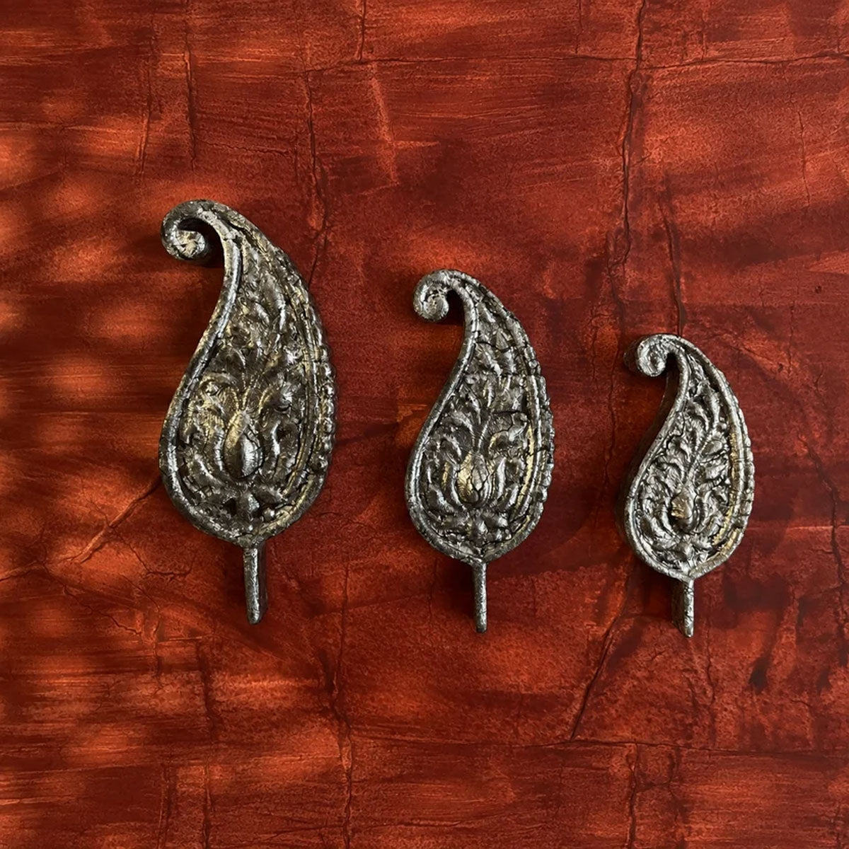 Kairi Wooden Paisley Wall Decor | Antique Silver | Set of 3