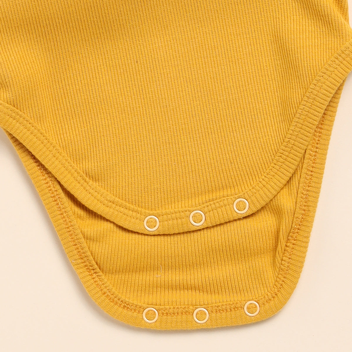 Organic Cotton Baby Bodysuit with Pants | Mustard Yellow & Denim Blue