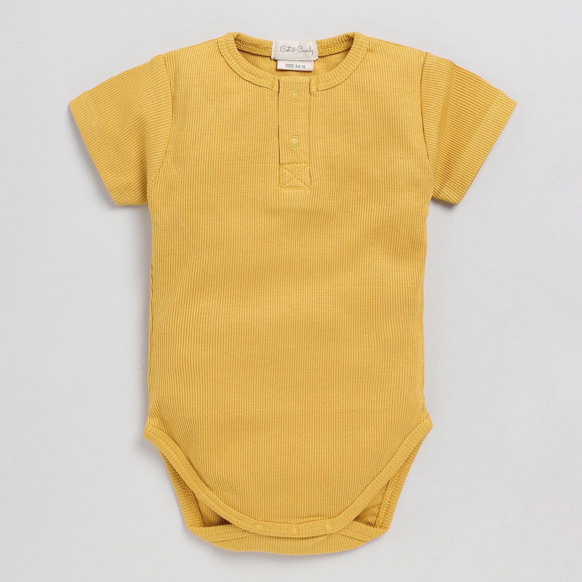 Organic Cotton Bodysuit for Baby | Half Sleeves | Latte Brown & Mustard Yellow