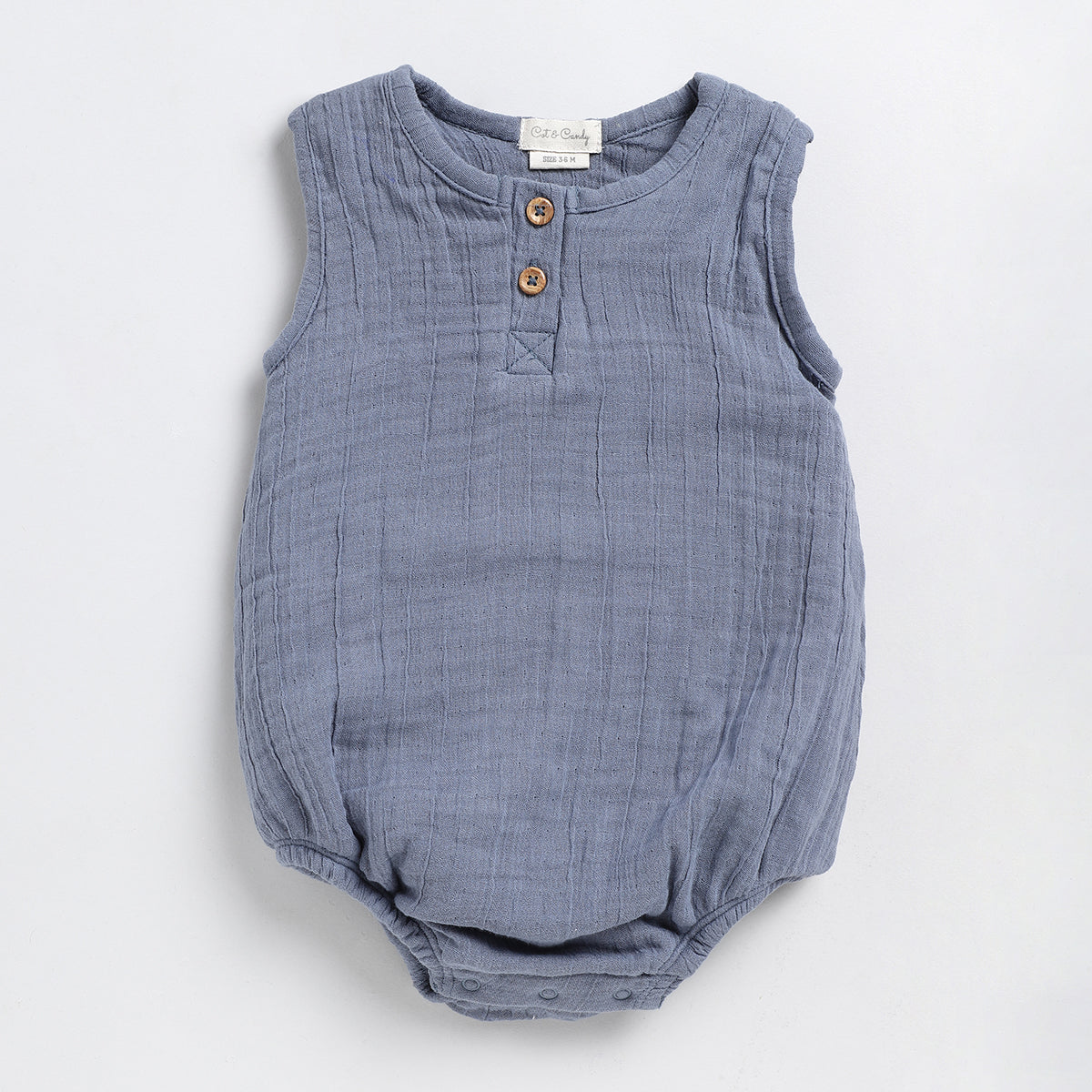 Organic Cotton Muslin Baby Romper | White & Blue