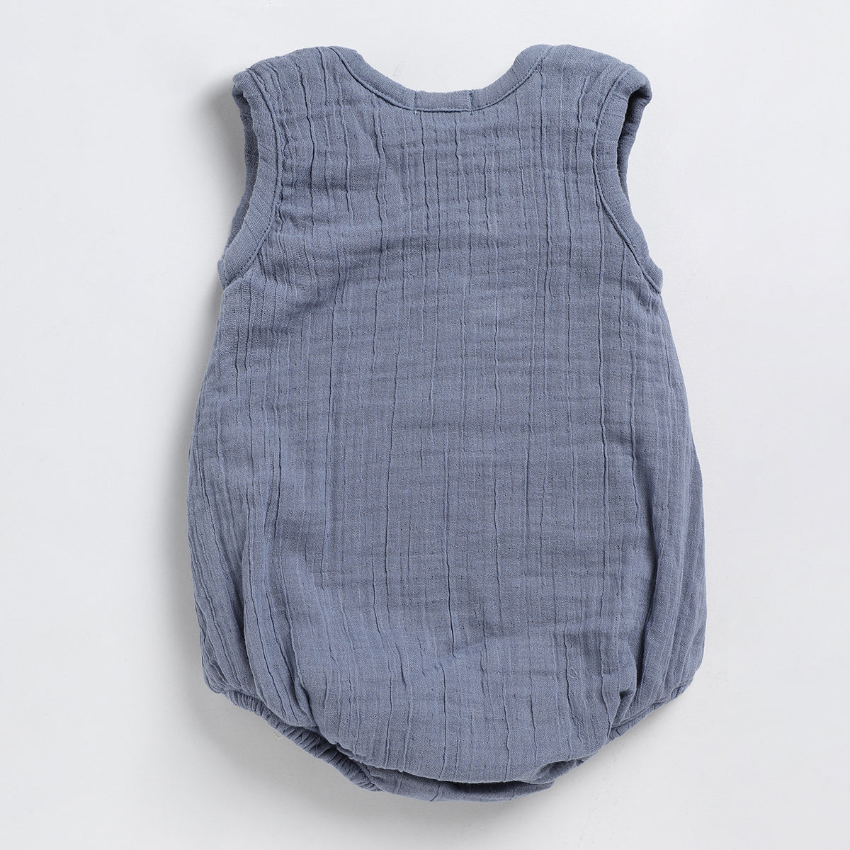 Organic Cotton Muslin Baby Romper | White & Blue