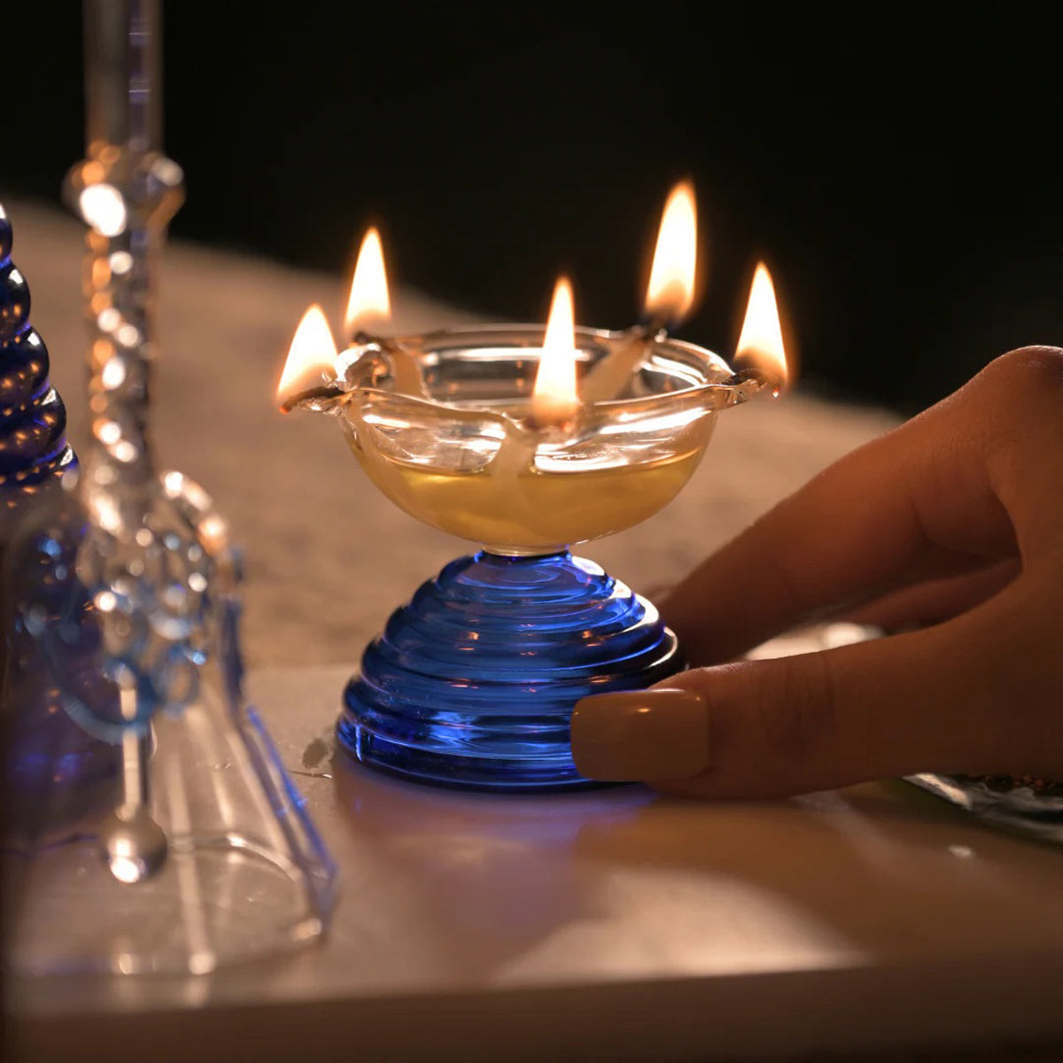 Blue Glass Diya - Small