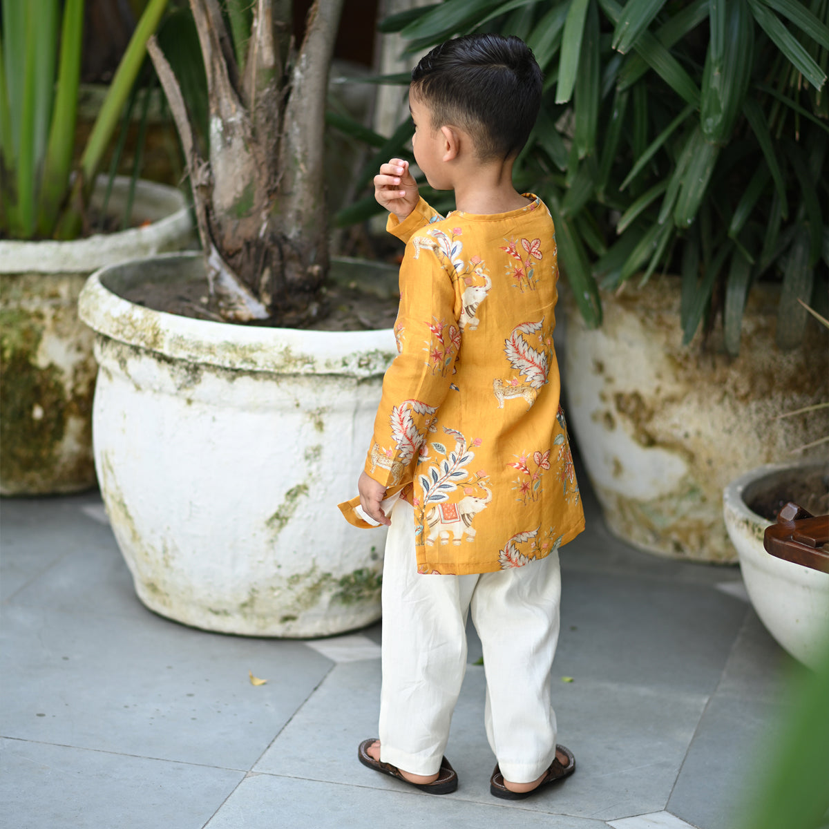 Zorawar Kurta And Pyjama Set-Mustard Jungle Reverie