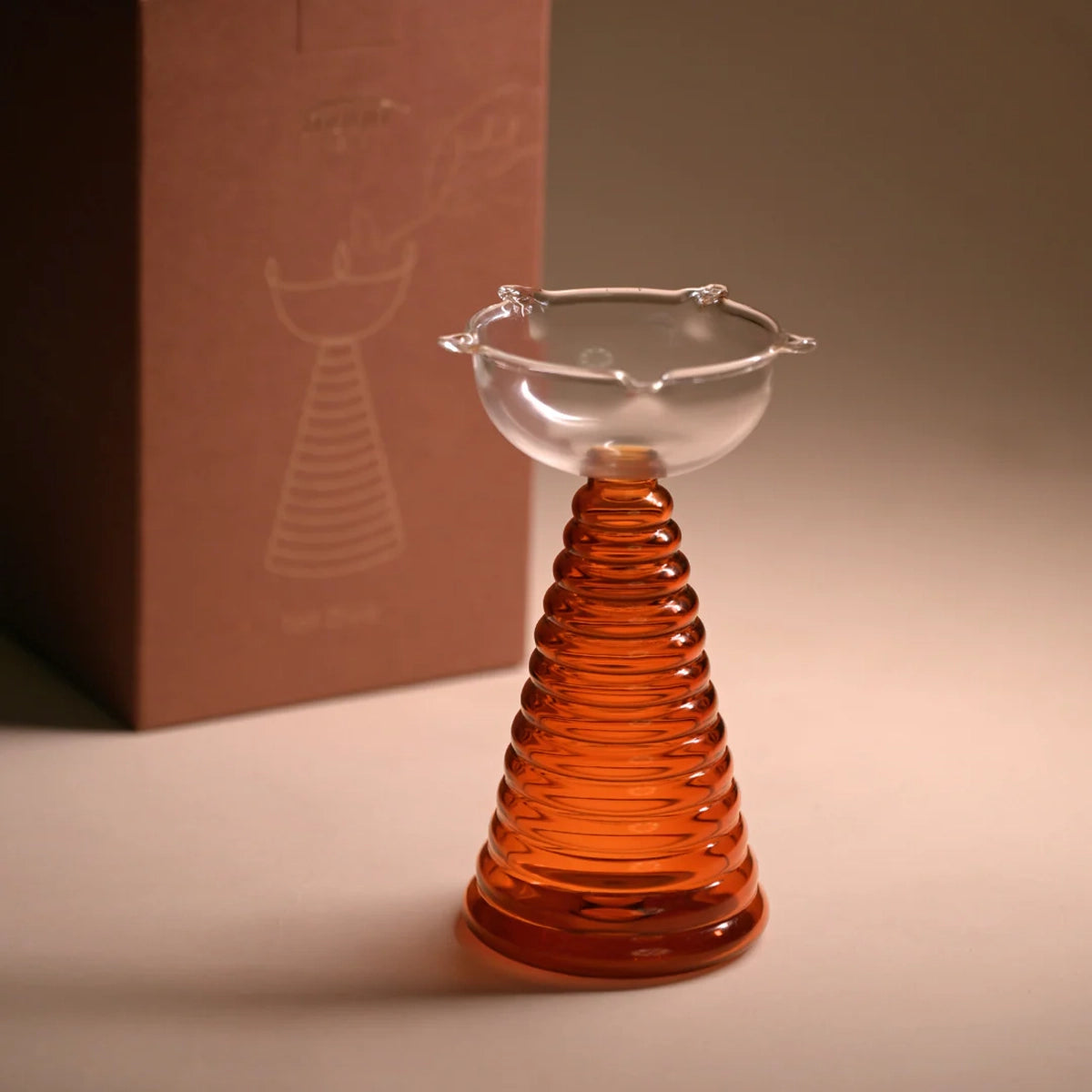 Tall Glass Diya Amber