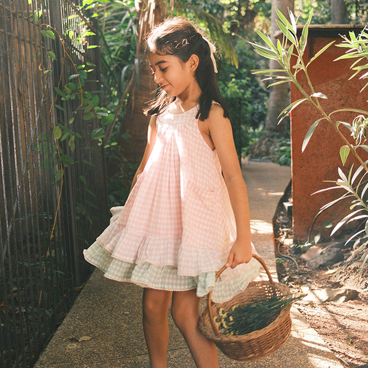 Pocketful Of Sunsets Dress In Rhombus Block Print