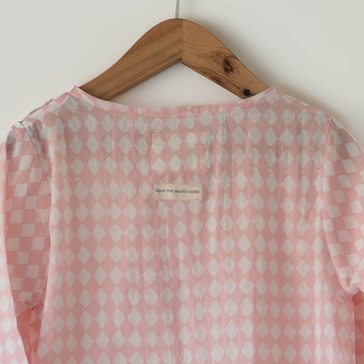 Sleepover Party Kids Unisex Kurta In Blush Pink Rhombus