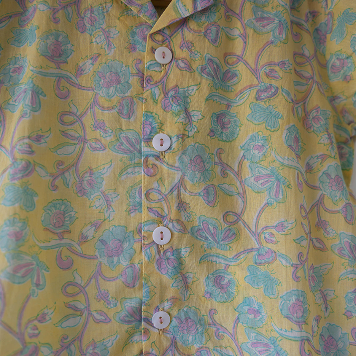 Boogie Shirt In Lemon Yellow Butterfly Blockprint
