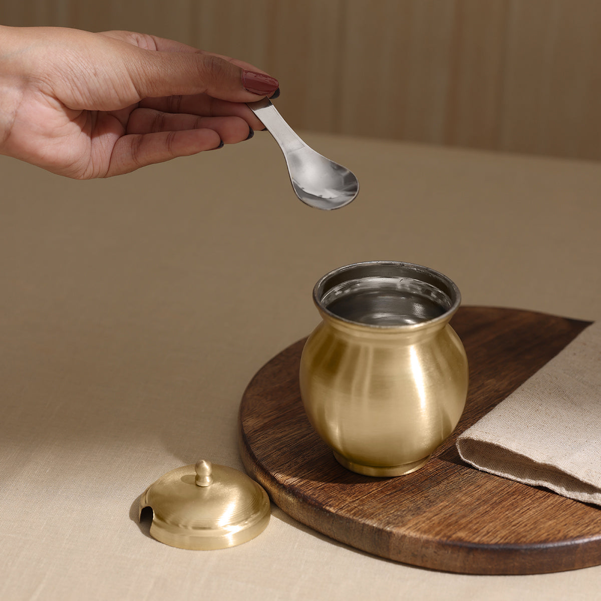 Pure Brass Ghee Pot with Spoon | Kalai Coated